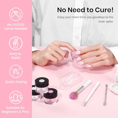 Beetles Dip Powder Nail Kit, 6 Colors Jelly Pink Nude Milky Translucent Powder Dipping Set for All Seasons, Manicure DIY Art at Home, No Need Nail Lamp Cured Gifts for Women