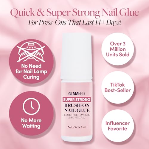 Glamnetic Super Strong Brush On Nail Glue | Brush Tip Applicator, Mess Free, Travel Friendly, Vegan | Durable & Long-Lasting | .24 fl. oz.