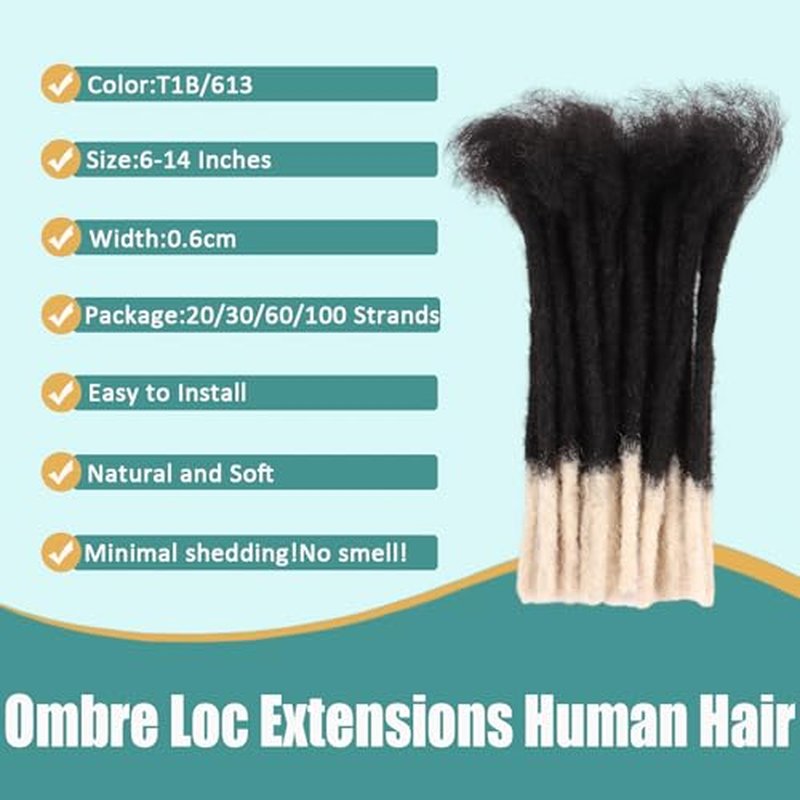 Viovian 0.6cm Dreadlock Extensions Human Hair 8 Inch 60 Strands Ombre Loc Extensions Human Hair Dread Extensions for Men Human Dreads ExtensionsColor 1b/613