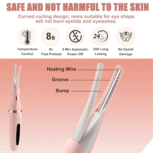 Heated Eyelash Curlers - 2 in 1 Clip- Type Heated lash Curler Best Seller Electric Eyelash Curler LED Display 3 Temp Settings for Makeup Tools USB Rechargeable Natural Curling 24H Long Lasting-Pk C1D