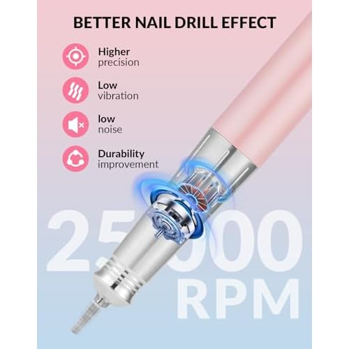 BAOSHISHAN Professional Nail Drill Machine, 20000RPM Electric Cordless Nail Drill with Base Pen Holder, Rechargeable Nail File 11 Drill Bits for Remove Gel Acrylic Nail