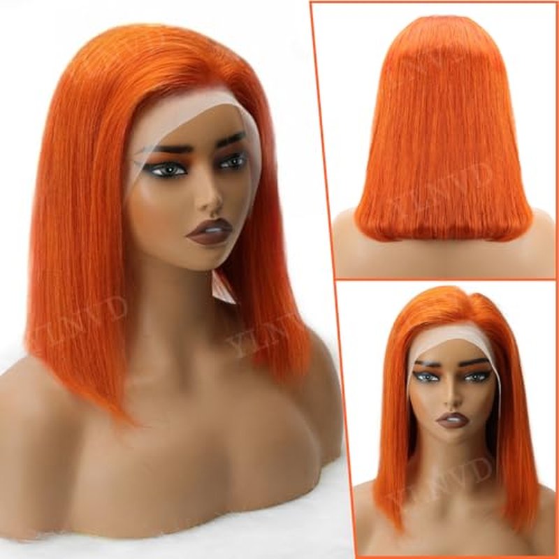 Ginger Orang Bob Lace Front Wigs Human Hair 13x4 HD Lace Frontal 200% Density Orange Ginger Wig Human Hair Short Bob Wigs for Women #350 14 Inch