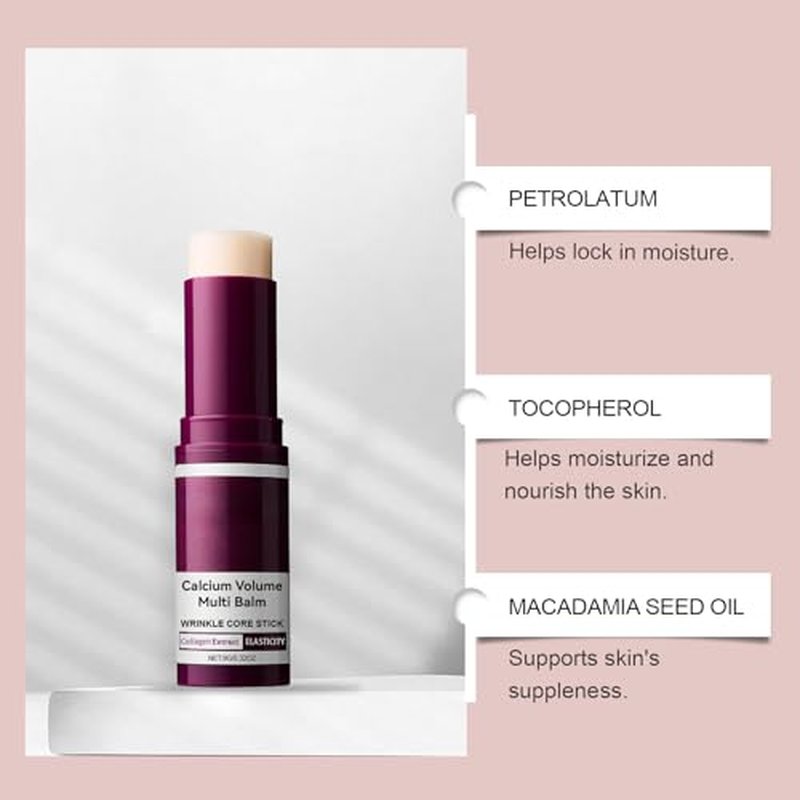 Calcium Multi Balm, Calcium Volume Multi Balm, Wrinkle Core Stick, Korean Collagen Moisturing Stick, Anti-aging, Hydrating, Firming Skin, Suitable for Eyes, Neck, Face, 9g