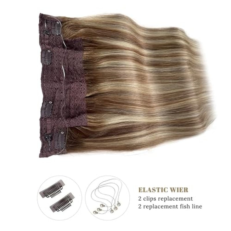 Ombre Halos Human Hair Extensions with Clip ins One Piece Hair Extensions with Secret Wire Dark Brown Balayage Light Brown with Ash Brown Secret Wire Hair Extensions 100G 22"