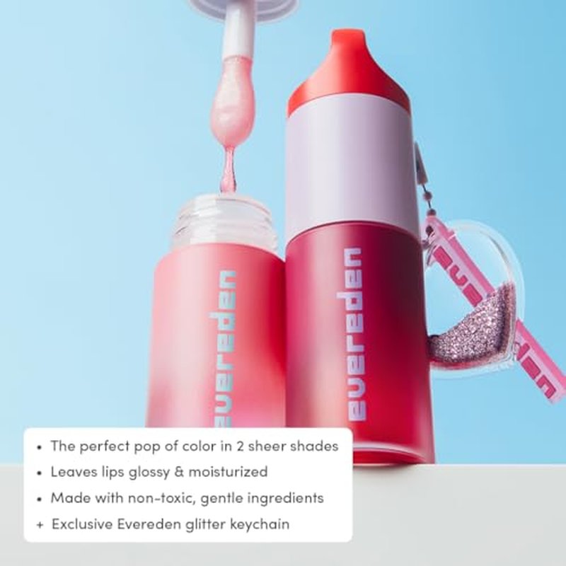 Evereden Kids Tinted Non Toxic Lip Gloss Kit: Ruby Red & Sakura Pink - Non Toxic Makeup Kit for Girls - Vegan Makeup for Kids - Hydrating Lip Gloss with Cherry, Peach, & Cranberry Oils