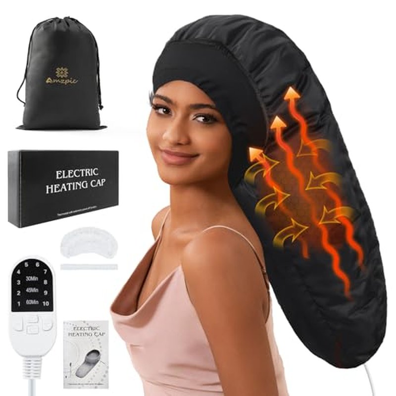 Heat Cap for Deep Conditioning, Hair Steamer for Natural Hair Home Use w/10-level Heats Up Quickly, Thermal Steam Cap for Home Hair Treatment
