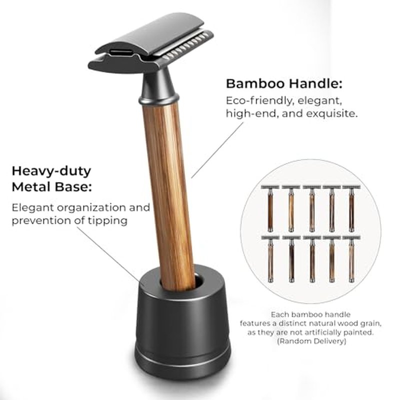 Double Edge Safety Razor: Premium Metal Single Blade Face Razor for Men & Women, Eco-Friendly Bamboo Handle & 10 Double Edge Blades