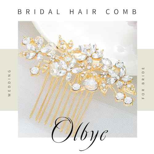 Olbye Rhinestone Crystal Bridal Headpiece - Flower Hair Comb, Clips for Brides, Bridesmaids, and Women (Gold)