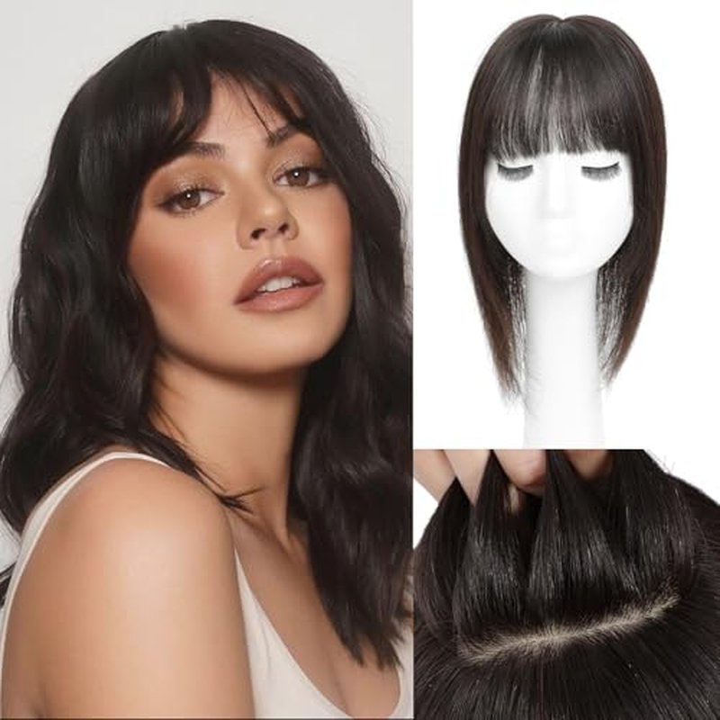 Hair Toppers for Women Real Human Hair 12inch Hairs Toppers for women With Bangs Skin Scalp Big Base Cover Thinning Loss Top Hairs Wiglets