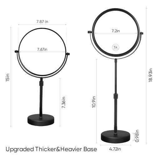 Nicesail Higher Taller Tabletop Makeup Mirror of 8 Inch, 5X Magnified Makeup Mirror Countertop Standing, Height Adjustable, Double Sided Mirror in Matte Black (8 Inch, 5X)¡¦