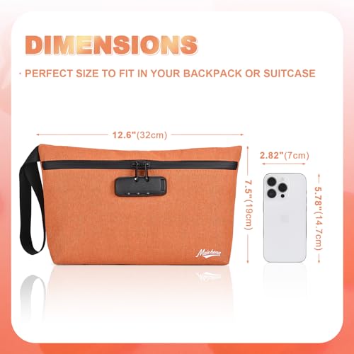 Storage Bag with Combination Lock 12.6"x7.5" Large Storage Container Medicine Lock Bag Travel Cosmetic Certificates Organizer Great Christmas Gift Halloween Orange Purse