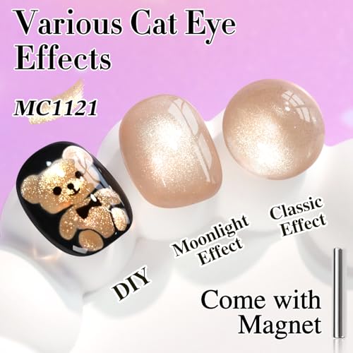 Double Rhythm Cat Eye Gel Polish with Magnet 15ML Ice Glass Holographic Glitter Shimmer Translucent Sheer Color Salon Soak Off Magnetic at Home (Milky Nude-MC1121)