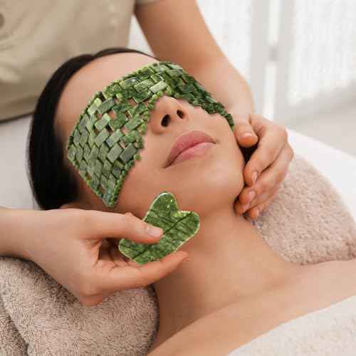 Weysat 4 Pcs Gua Sha Facial Tools Set Jade Eye Mask Facial Jade Massage Comb Scrap Massage Tool Guasha Stone Board Multifunctional Gua Sha Comb for Spa Acupuncture Therapy Esthetician Essentials