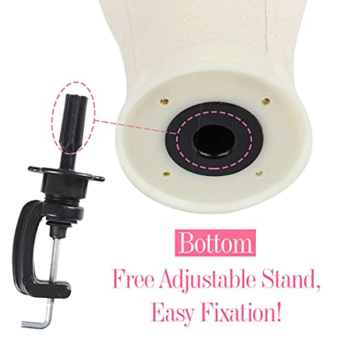 Leeven 21"-24" Poly Canvas Block Head Professional Mannequin Canvas Head for Making, Drying,Styling Wigs with Table Clamp Stand 22 Inch