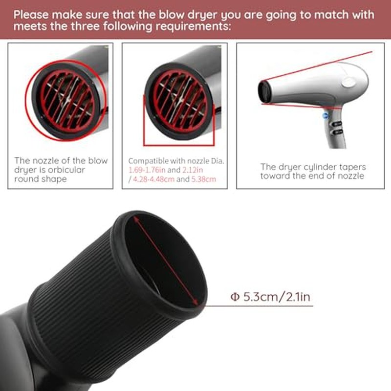 Segbeauty Blow Dryer Comb Attachment, Black Brush Attachments for Hair Dryer Concentrator Nozzle 1.69-1.76in and 2.12in, Pro Hairdressing Styling Salon Tool to Straighten Detangle Curly Natural Hair
