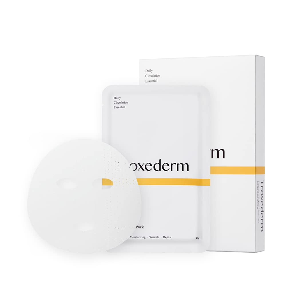 TROXEDERM Repair Facial Mask Set – Korean Moisturizing Sheet Mask with Niacinamide, Troxerutin & Adenosine, Hydrating Face Mask for Barrier Care, Radiant Skin & Daily K-Beauty Self Care, Pack of 5