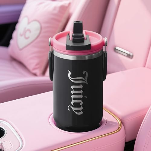 Juicy Couture Flip Fusion Hydration 40oz Stainless Steel Tumbler with Flip Handle, Black