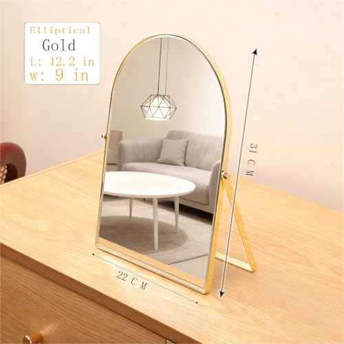 Golden Metal Mirror Vanity Table Desk Arch Makeup Bathroom Mirror Rotation Framed Standing Mirrors 90¡ÆAdjustable Room Decor for Living Room,Bedroom,Tabletop