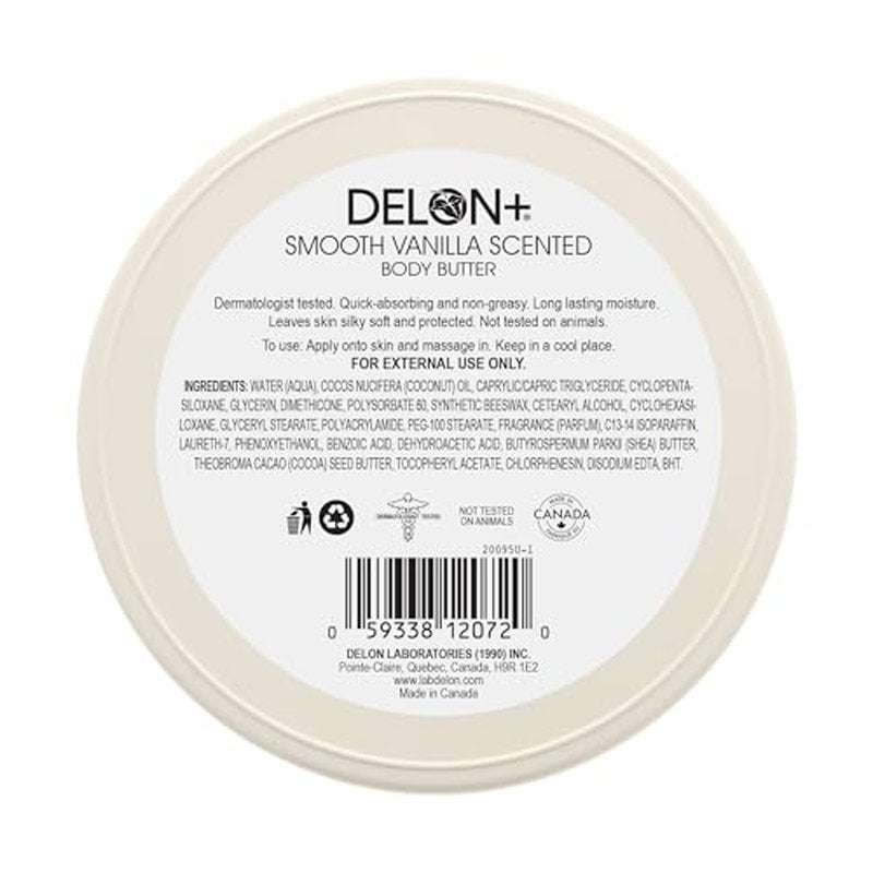 DELON Intense Moisturizing Body Butter, Smooth Vanilla with Shea Butter, 6.9 oz