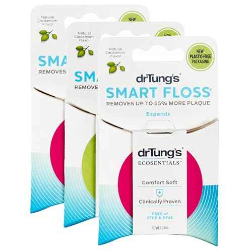 DrTung's Smart Floss - Natural, PTFE & PFAS Free Floss, Gentle on Gums, Expands & Stretches, BPA Free Floss - Natural Dental Floss Cardamom Flavor (Pack of 3)