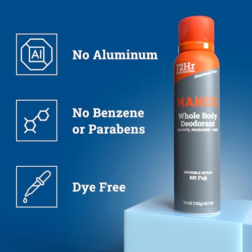 Mando Whole Body Deodorant For Men - Invisible Spray Deodorant - 72 Hour Odor Control - Low Irritation Formula - Aluminum Free, Benzene Free - 3.6 ounce - 3pk - Bourbon Leather, Mt Fuji, Pro Sport