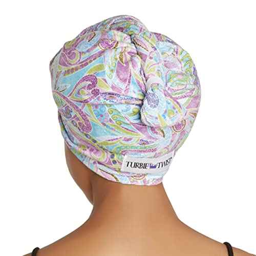 Turbie Twist Microfiber Hair Towel Wrap for Women and Men | 2 Pack | Bathroom Essential Accessories | Quick Dry Hair Turban for Drying Curly, Long & Thick Hair (Purple Paisley)