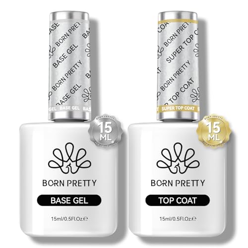 Born Pretty Gel Top Coat,15ml Gloss Base and Top Coat Set, No Wipe Super Top Gel Not Chip or Peel and Long Lasting Base Gel Top Gel for Nail Art