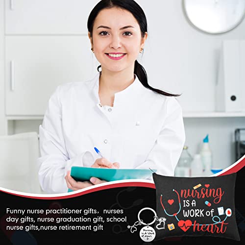 Yinkin 12 Pcs Nurse Appreciation Gift Set 6 Nurse Makeup Bags 6 Appreciation Keychains Christmas Gift for Women(Novel Style)