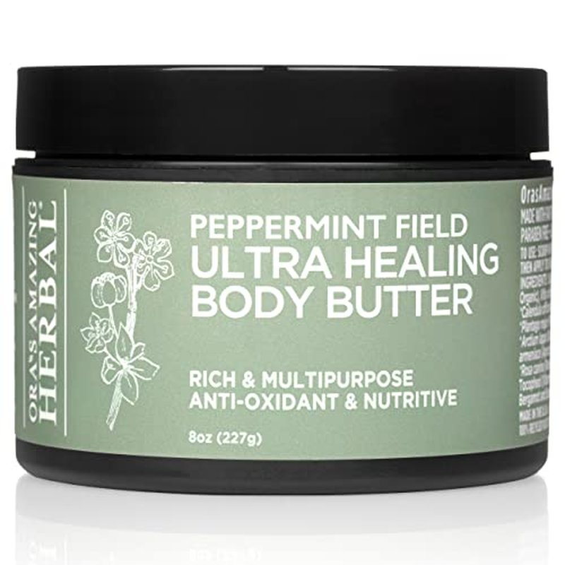 Ora's Amazing Herbal Ultra Healing Body Butter, Intensive Moisturizer For Dry Skin, Spearmint & Bergamot Essential Oil, 8 oz, Peppermint Field Scent