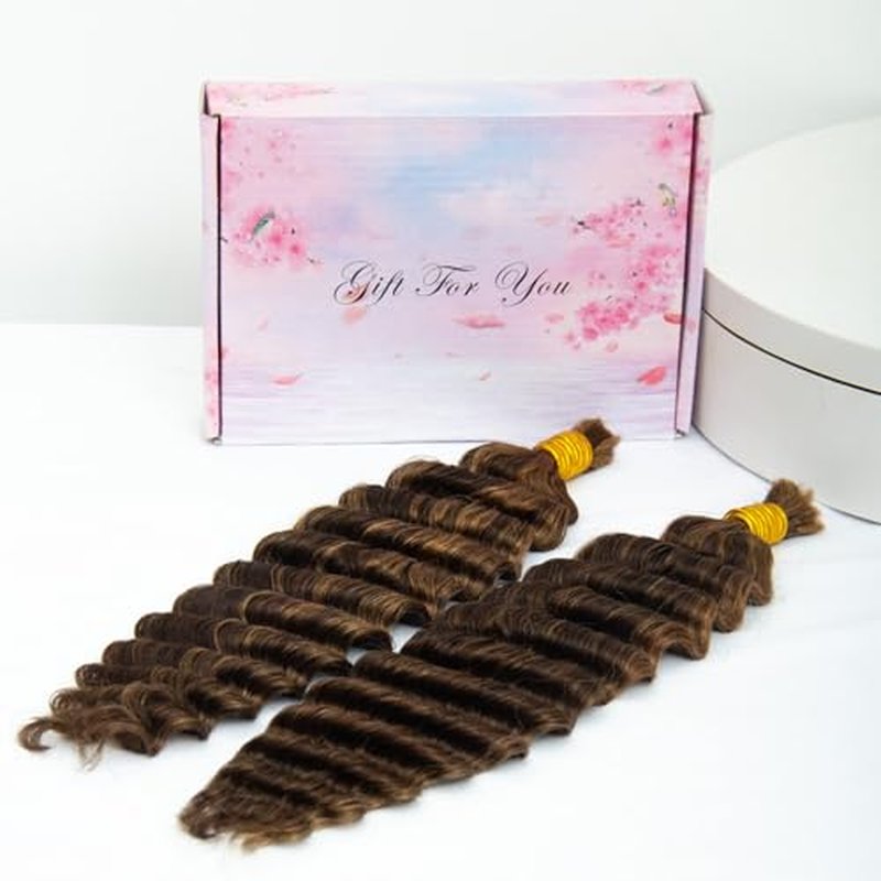 KRN 4/27 Braiding Hair Deep Wave Bulk Human Braiding Hair 2 Bundles/Pack 100g Curly Hair for Boho Braids 12A Salt And Pepper Braiding Human Hair No Weft Wet and Wavy Braiding Hair Extensions 24 Inch