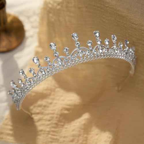 SWEETV Princess Tiara for Women, Crystal Wedding Tiaras for Bride, Silver Crown for Birthday Quinceanera Pageant Party Prom,Costume Hair Accessories Gift