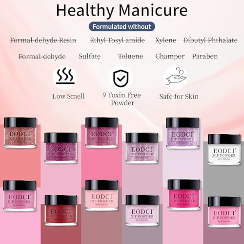 12 Pcs Nail Dip Powder Set, 12 Colors Burgundy Pink Dipping Powder Kit, Valentine's Shimmering Red Purple Glitter Nail Art Manicure Salon DIY for Daily at Home Party Gifts for Women
