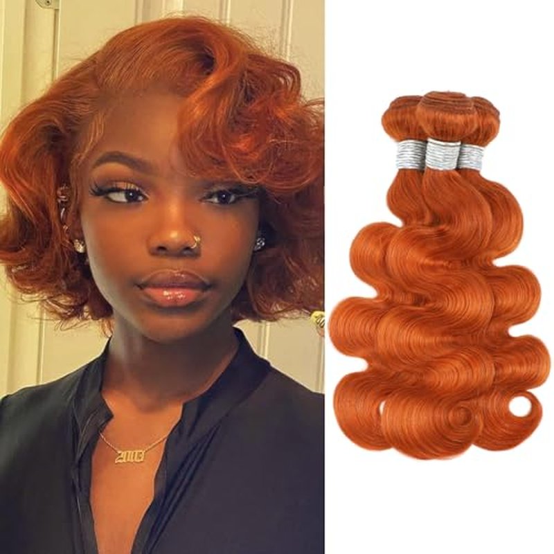 12A Ginger Body Wave Bundles Human Hair, Soft And Shed-Free Colored #350 Copper Burnt Orange 3 Bundles Double Weft 100% Unprocessed Brazilian Remy Hair Ginger Sew In Wavy 12 14 16 Inch