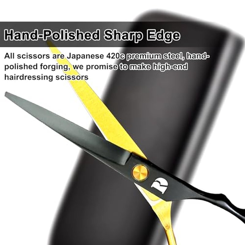 Professional Hair Cutting Shears Set,6 Inch Barber Hair Cutting Scissors Kit,Hairdressing Thinning Shears for Hair Cutting,Sharp Blades Haircut Scissors Kit for Women/Men/Kids (Rainbow) (Gold)