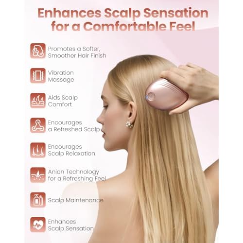 Electric Scalp Massager ? Rechargeable Head Massager with Anion Technology, Portable Anti-Frizz Scalp Tool, Scalp Massager Gift for Men & Women(Pink)