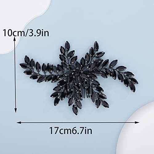 Teyglen Bridal Black Crystal Rhinestones Shiny Hair Comb Back Side Hair Comb Wedding Headpiece Prom Party Festival Hair Accessories for Women and Girls