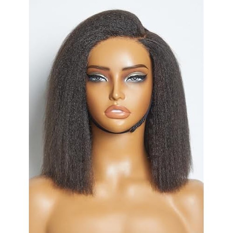 LUVME HAIR Kinky Bob Lace Front Bob Wig 10 Inch Short Kinky Straight Human Hair Wig Glueless