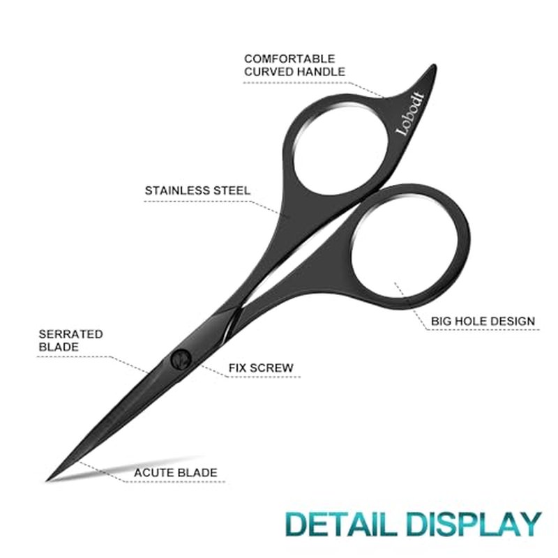 Professional beard scissors, 4.9-inch (black) small pointed stainless steel hairdressing scissors, Moustache Trimming£¬suitable for personal care and beauty of both men and women