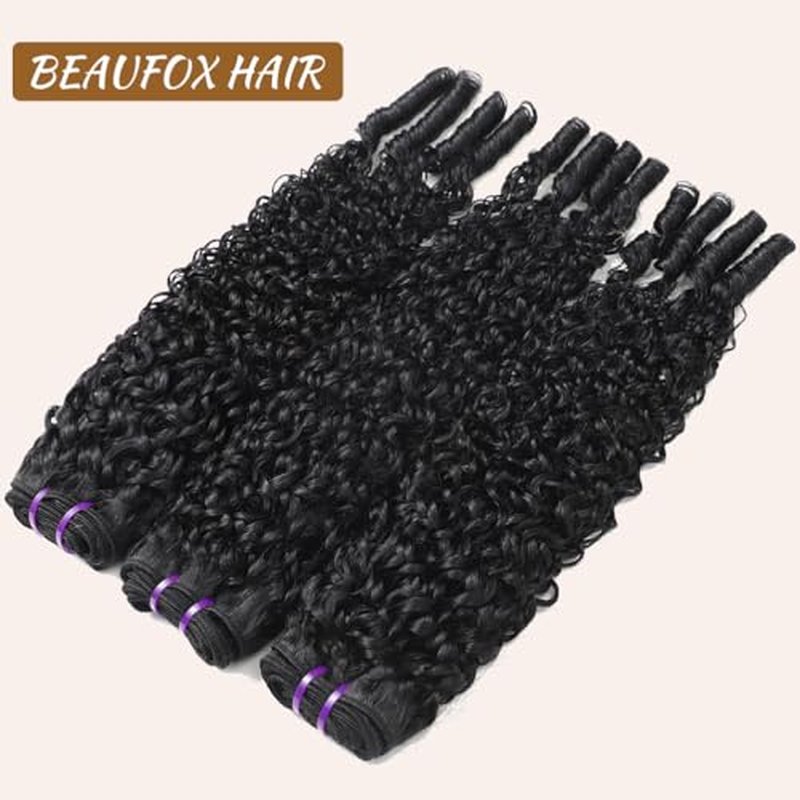 Burmese Curly Human Hair Bundles 16 18 20 Inch Water Wave Bundles with Spiral End 100% Unprocessed Quick Weave 3C4A Virgin Remy Hair Double Weft for Women Natural Black