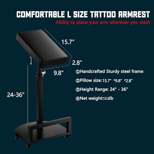 POARMEEY Adjustable Tattoo Arm Rest, Black Metal Stand with Padded Cushion, Height Adjustable Support