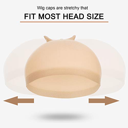 WILLBOND 4 Pieces Nylon Wig Caps and Silicone Wig Grip Band for Lace Front Set for Women Human Hair Seamless Non-slip Headband Stretchy Adjustable for White Women (White and Light Brown, Skin Color)