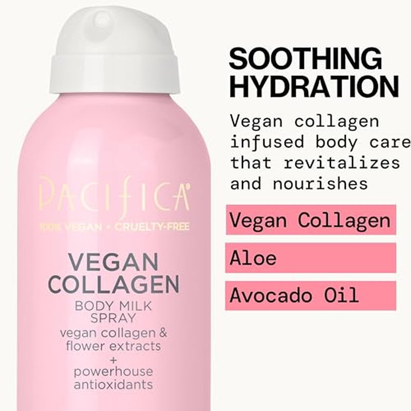 Pacifica Spray Lotion for Body - Vegan Collagen Body Milk Spray ? Hydrating Moisturizer Mist Fast-Absorbing Instantly Hydrates & Softens Skin Jasmine & Vanilla Natural Scent Clean Beauty Non-Aerosol
