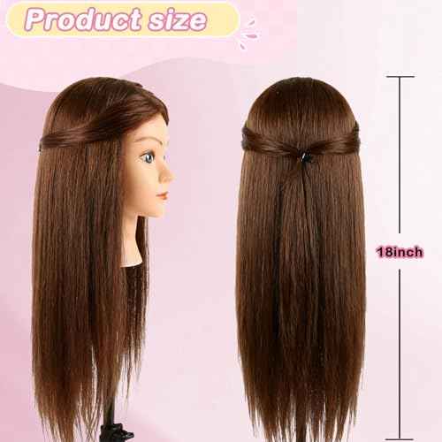 Beauty Star Mannequin Head with 100% Real Human Hair -18inch Doll Styling Head for Braiding Practice & Cosmetology Training, Updos, Manikin Head Includes Clamp Stand£¨Dark Brown Hair and Blue Eyes)