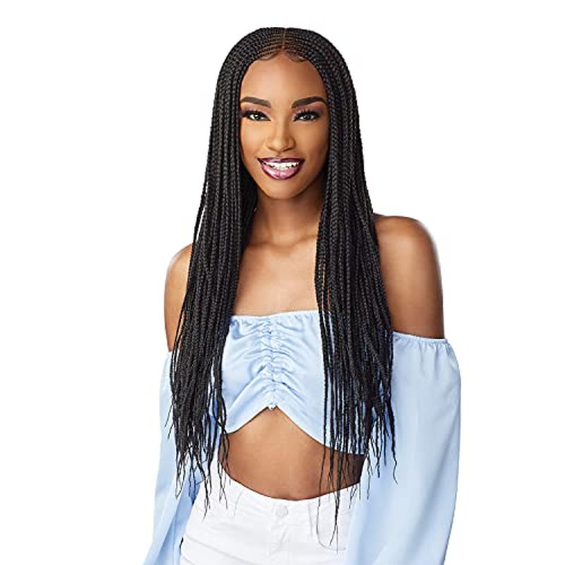 Sensationnel Cloud9 4X5 Braided Wig - Center Part Feed In 28 Inch Hand Tied Swiss Lace Braided Wig With Large Parting Area (T1B/BG)