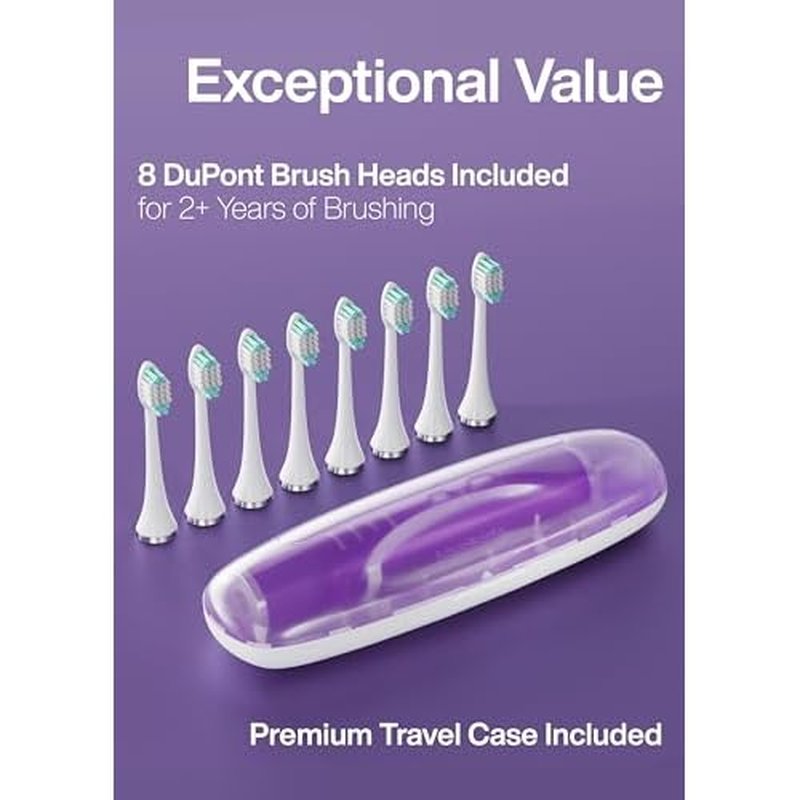 Aquasonic Vibe Series Ultra-Whitening Toothbrush ? ADA Accepted Electric Toothbrush - 8 Brush Heads & Travel Case ? 40,000 VPM Motor & Wireless Charging - 4 Modes w Smart Timer ? Satin Violet