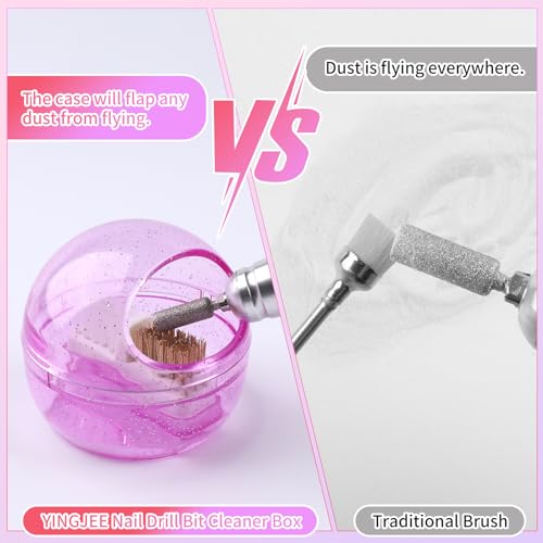 Nail Drill Bits Cleaner Brush Case Accessories, Nail Art Cleaner Tool Case with Steel & Nylon Wire Brush for Cleaning Tungsten Carbide Ceramic Nail Drill Bits Cuticle, purple
