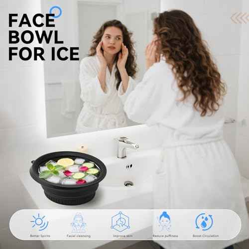 Face Bowl for Ice with Built-in Icetray, Foldable Silicone Facial Plunge Bowls, for Home Ice Bath Washbasin, Black