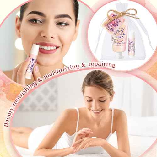 24 Sets Christian Hand Cream and Lip Balm Gift Set Christmas Christian Gift for Women Travel Size Hand Lotion Bible Verse Lip Balm Bulk for Baby Bridal Shower Mom Holiday Gift (Lovely)