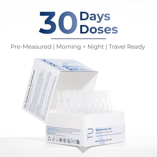 TURMSKIN¢ç Hyaluronic Acid Serum Ampoules [ULTRA HYDRATING VIALS] - 3% Hyaluron Booster for Glass Skin & Anti Aging - 24 Hours Hydration - Soft PE Triple Hyaluronic Complex for Faceskin Repair & Renew