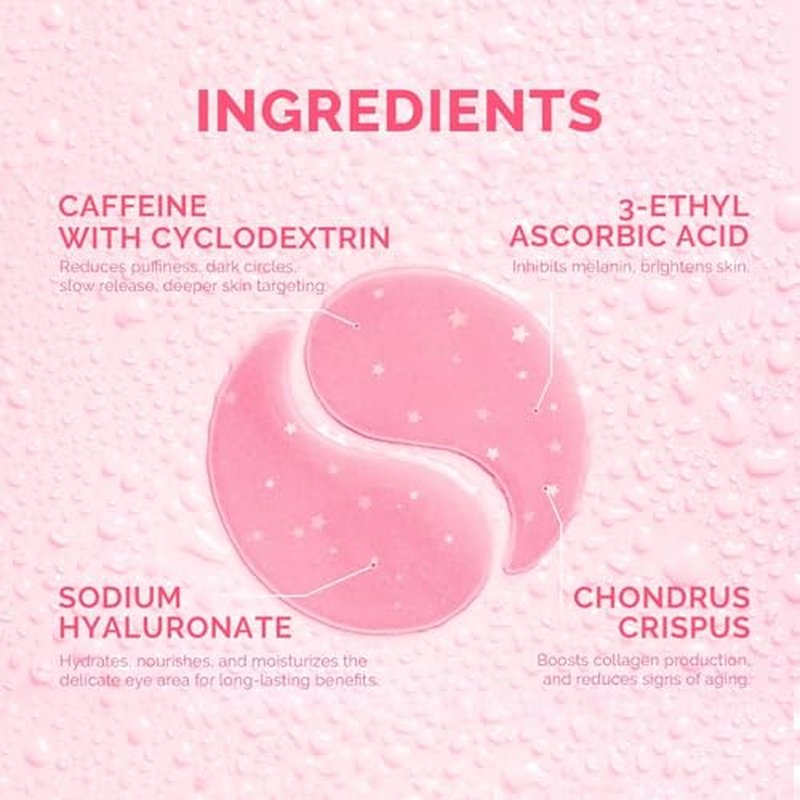 Under Eye Patches for Puffiness and Dark Circles: Caffeine Gel Masks for Undereye Wrinkles Bags - Instant Moisturizing Brightening Skincare Pads - Gift for Women Mom Wife - 30 Pairs (Rose)